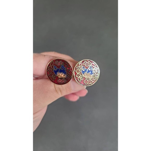 Cloisonne Butterfly Clip-on Earrings - Picture 6 of 10